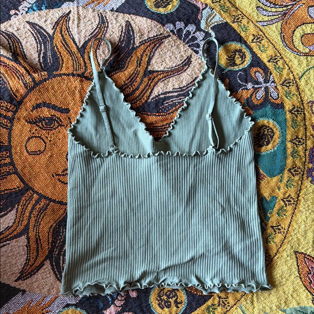 Free People Intimates Ribbed Green Spaghetti Strap Top - Picture 3 of 4